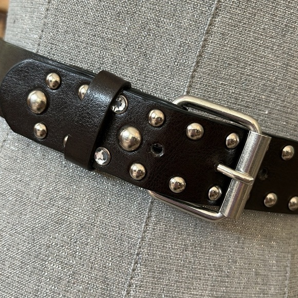 Target child’s dark brown leather silver studded rhinestone belt SZ 10/12 - Picture 2 of 10